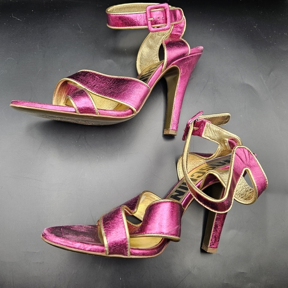 Moschino Pink & Gold Ankle Strap stiletto Sandal Heels Sz 39 8.5 - Picture 3 of 8